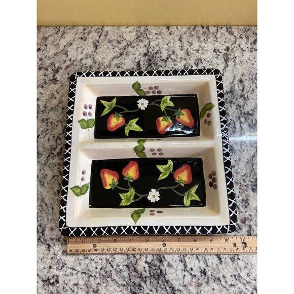 Jay Import Company Ceramic Divided Serving Tray Hand Painted Strawberry Spring - Picture 2 of 6